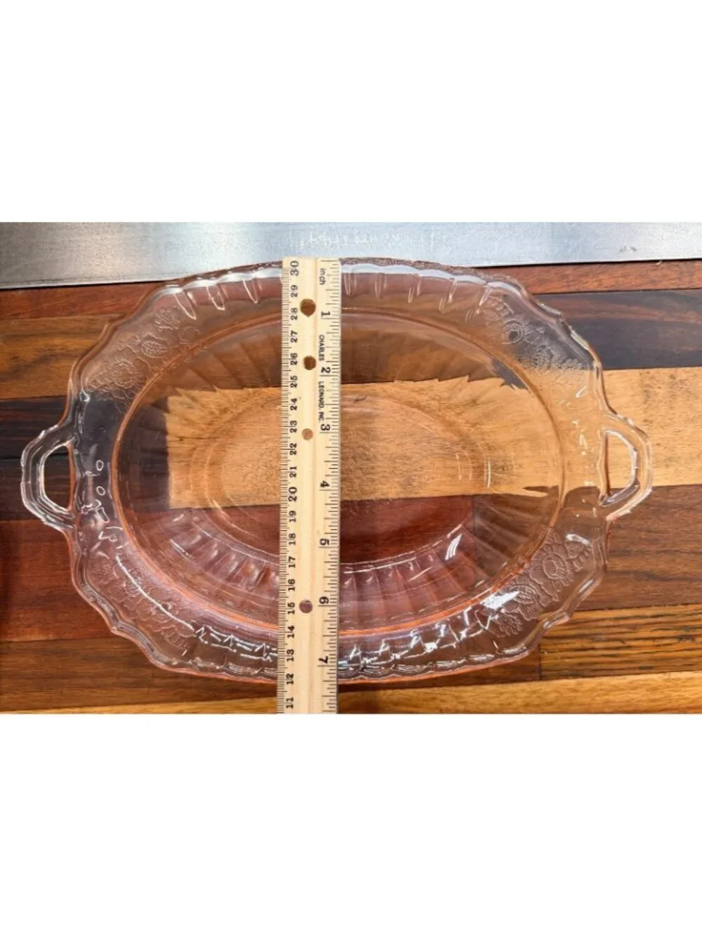Vintage Anchor Hocking Mayfair Open Rose pink depression glass oval handled serv